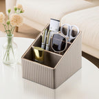 KINGFOM 3 Slot PU Leather Remote Controller Holder, Home Sundries Storage Box, TV Guide/Mail/CD Organizer/Caddy/Holder with Free Cable Desk Organizer (Dark Beige)