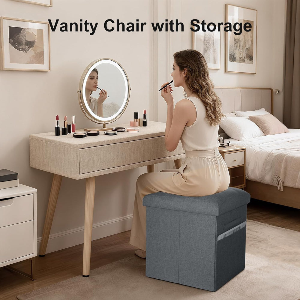 Storage Ottoman, Upgraded 17" High Foot Stools Ottoman for Dorm, Dark Gr...