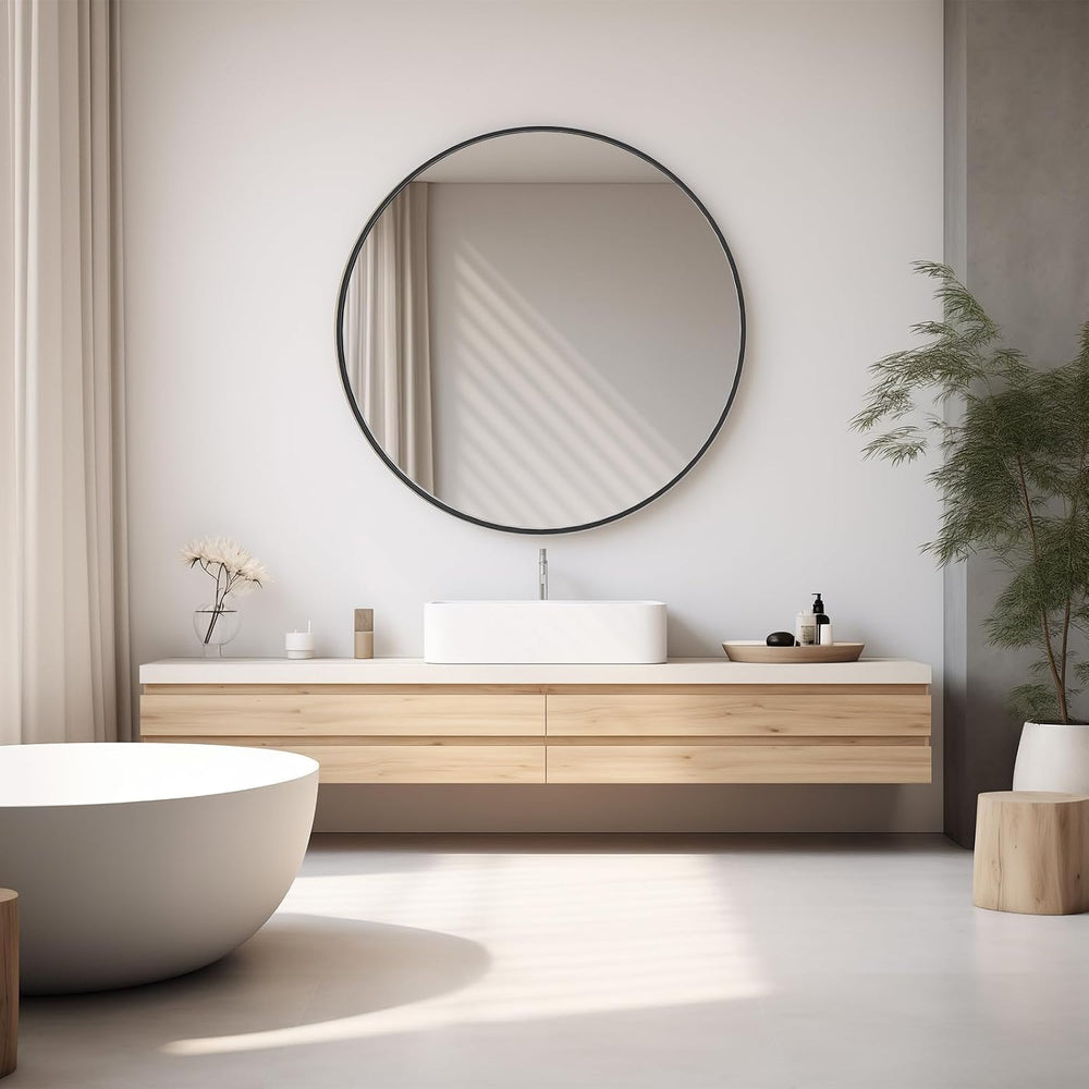 Sweetcrispy 30 Inch Round Wall Mirror, Bathroom Mirror for Over Sink