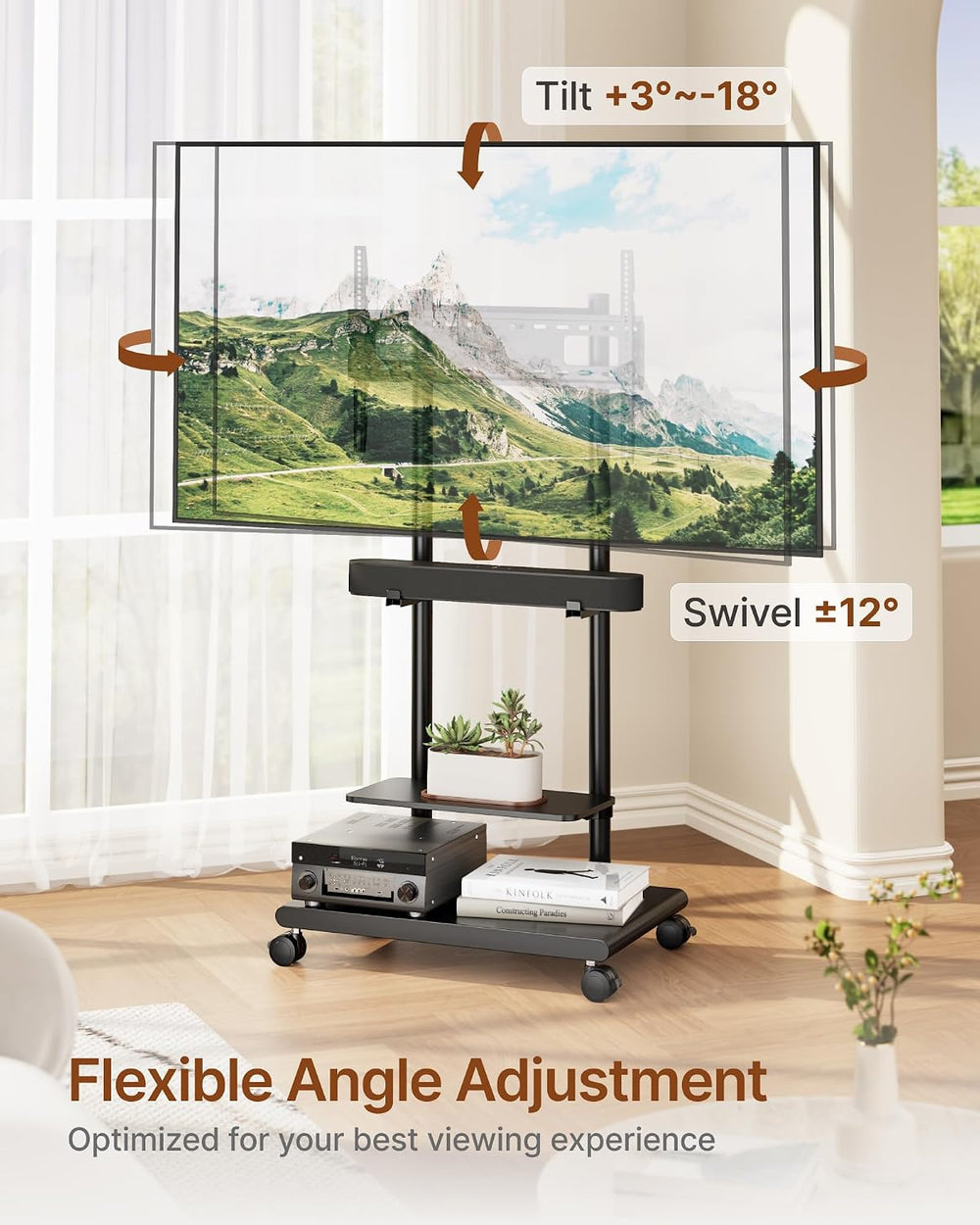 Rolling TV Stand with Soundbar Mount for 37-75inch TVs up to 154lbs | Swivel&...