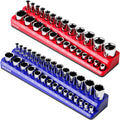 3/8 Inch Magnetic Socket Organizer,2-Pack Metric &SAE Sockets Holder Set 3/8" Drive Socket Trays, Holds 56 Pcs Standard and Deep Size Sockets(Socket not Included)
