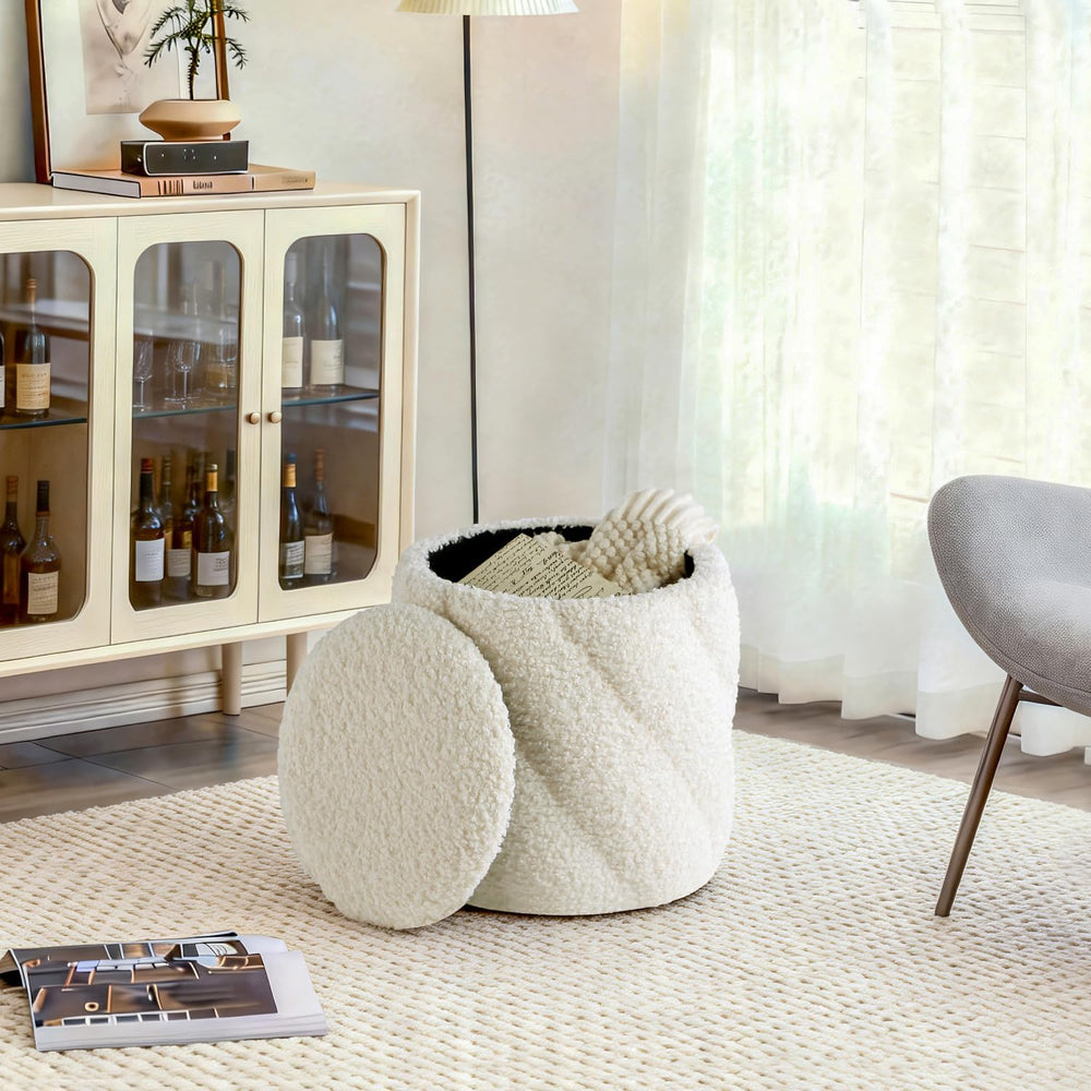 Get Set Style Round Ottoman with Soft Padded Seat, Storage Vanity Stool for M...