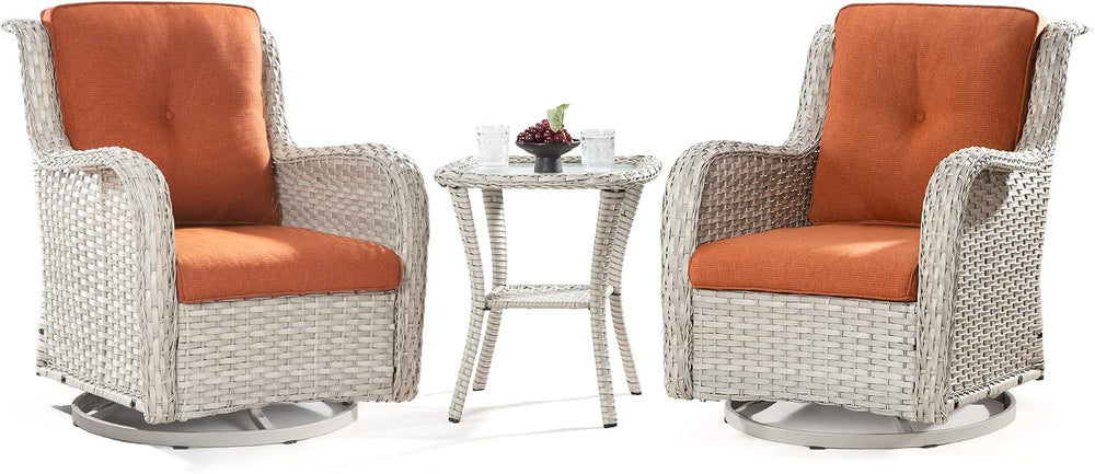 Outdoor 360 Degree Swivel Rocker Patio Chairs Sets of 2 and Matching Side Tab...