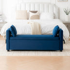 55" Navy Storage Bench for Bedroom King Size Bed, Velvet | Long Ottoman, Modern End of Bed Bench, with Arm, Upholstered, For Bedroom/Living Room/Window/Entryway