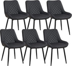 Dining Chair Set of 6, Modern Dining Chairs with Thick Cushions, Faux Leather Upholstered Kitchen Dining Room Chairs with Metal Adjustable Legs for Dining Living Room, Black