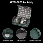 DUKWIN Watch Roll for 2 Watches,Vegan Leather Travel Watch Case Organizer with Removable Pillows for Men and Women,Display Case for Watches Collection and Gift for Anniversary Birthday(Green Storage)