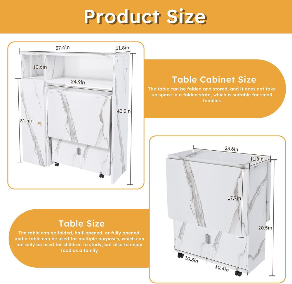 Multifunctional Folding Dining Table with Wall-Mounted Sideboard & Storag...