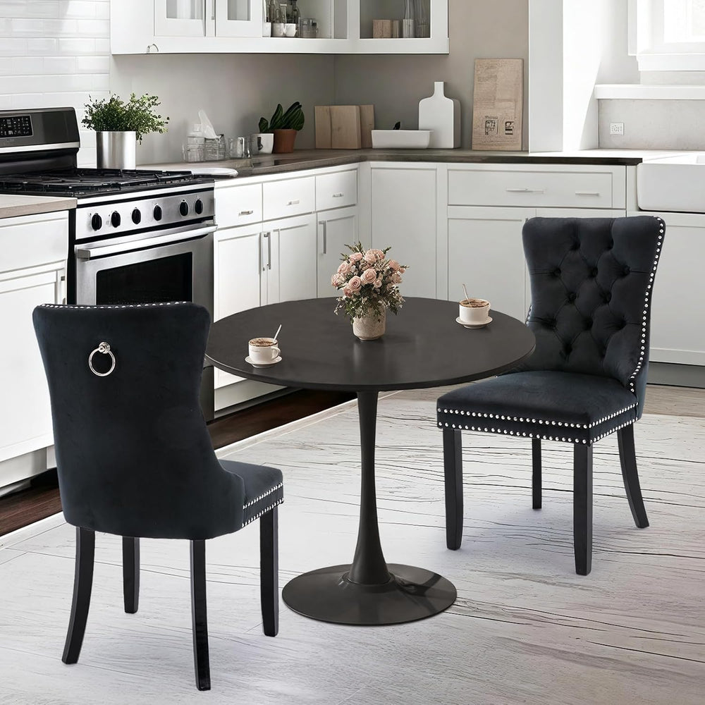 SoarFlash Black Round Dining Table, 24" Tulip Table 2 People Kitchen Din...