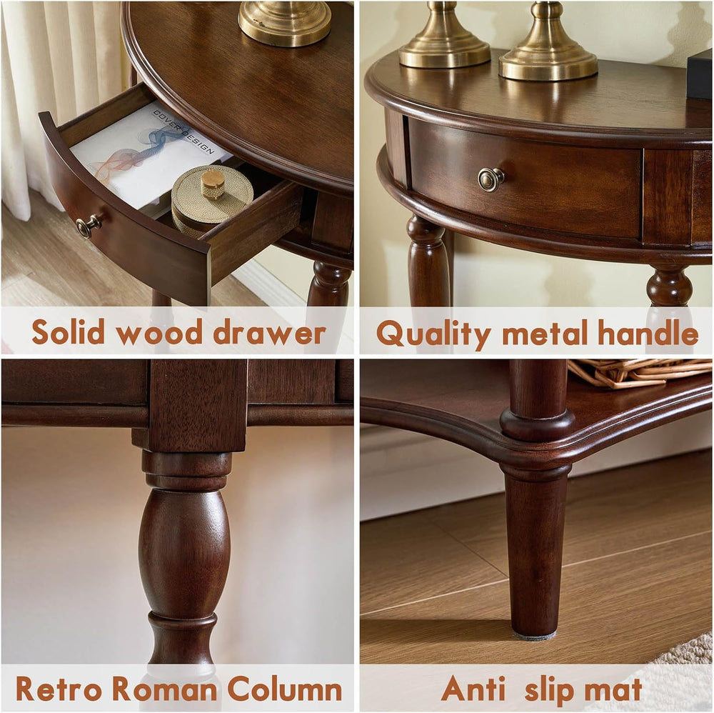 Half Moon Console Table Solid Wood Vintage Entryway Table with Storage Drawer...