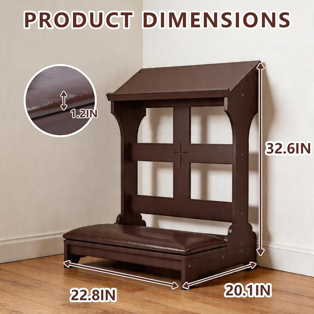 Kneeler for Prayer – Wooden Prayer Bench Kneeler, Padded Faux Leather Kneelin...