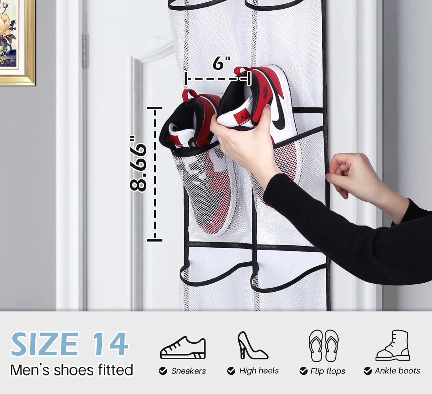 MISSLO Over The Door Shoe Organizer 12 Large Mesh Pockets Hanging Narrow Closet Door, White, 2 Pack
