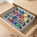 Underwear Sock Organizer, 24-Cell Foldable Drawer Divider & Closet Storage Box with Zipper, Strong Fabric for Underwear, Bras, Accessories, Wardrobe & Travel (Grey)