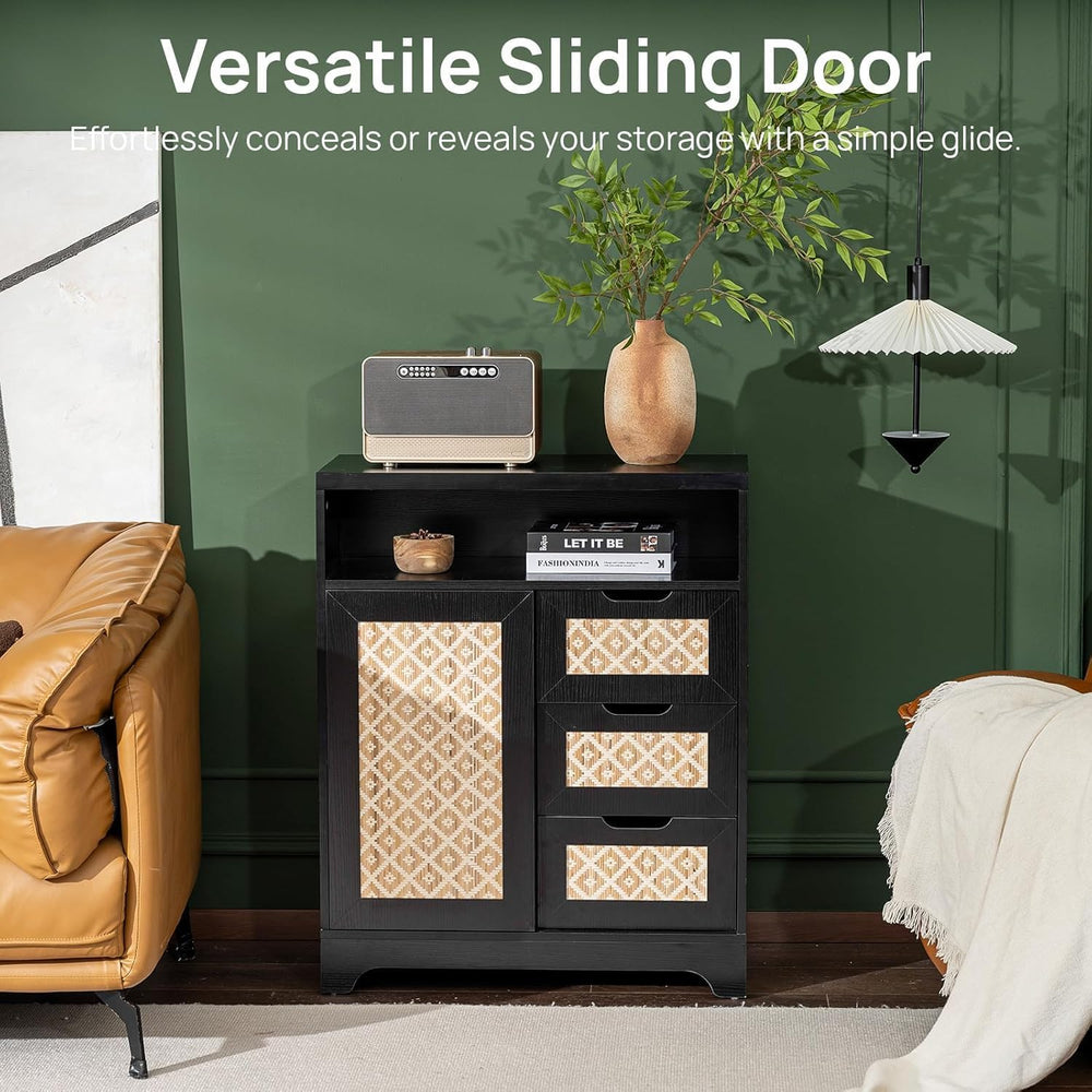 ALBAD Boho Chic Rattan Sideboard Buffet Cabinet with Sliding Doors & Draw...