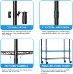 IZEUK Heavy Duty Rolling Garment Rack with 3 Adjustable Wire Shelves, Hanging Rod & Side Hooks - Mobile Clothes Rack with Wheels, 29.5" W x 15.7" D x 75" H, Black