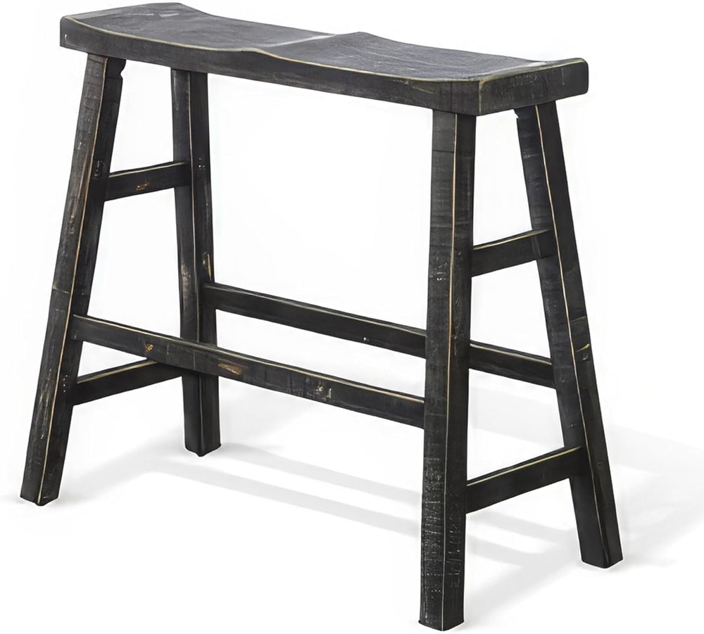 Benzara Rena Bar Height Bench- Trestle Legs with Footrests- Mahogany Wood