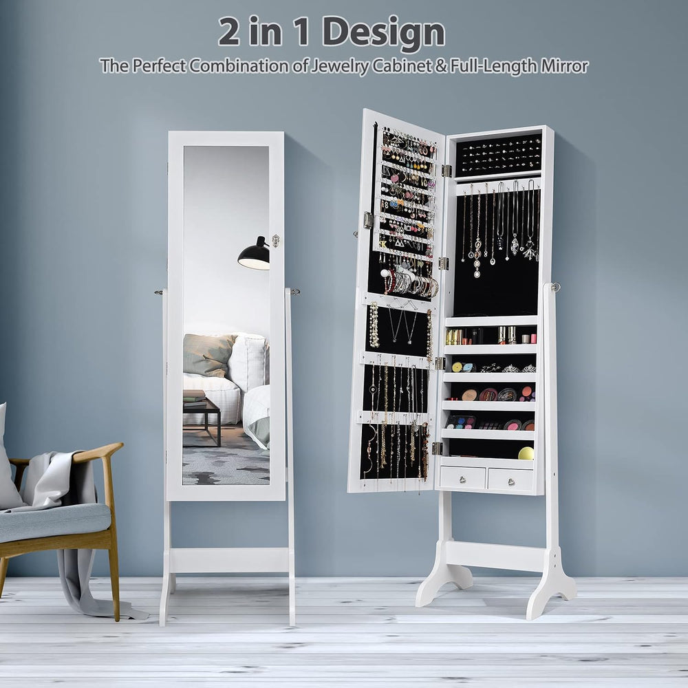 COSTWAY Standing Jewelry Armoire Cabinet, 4-Angle Tilting Jewelry Organizer w...