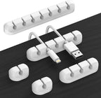 Cord Holder Cable Organizer Clips – Self Adhesive Cord Organizer for Desk, Car, Nightstands, Office, White Silicone Cord Keeper Cable Clips Wire Holders for Charger Cords (7-5-3-1-1 Slots)