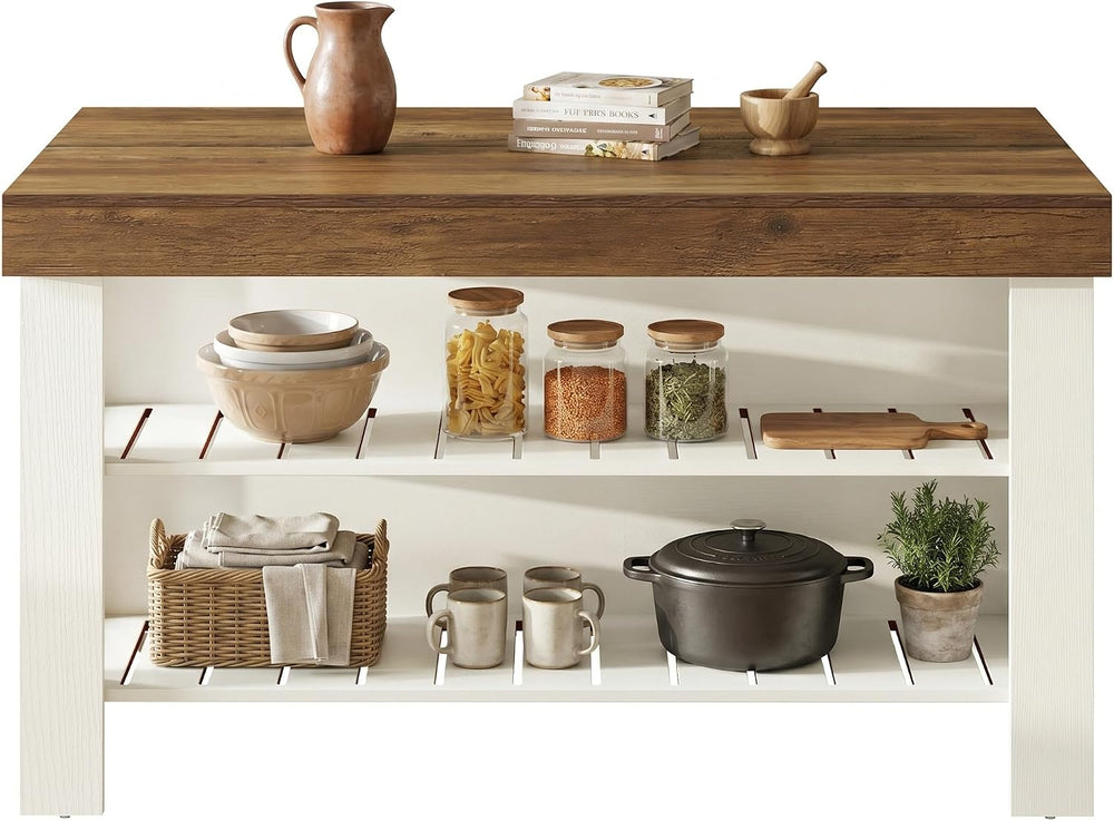 Tribesigns 55.1-Inch Kitchen Island with Seating and Storage, 3-Tier Large Fa...