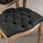 French Country Dining Chairs Set of 2,Farmhouse Upholstered Dining Room Chairs with Tufted Round Back&Solid Leg,PU Leather Kitchen Side Chairs for Kitchen/Bedroom/Dining Room,Black
