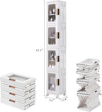 VECELO 4-Tier Tall Narrow Storage Cabinet with Movable Wheels, Adjustable Shelves, Anti-Tip, Slim, for Small Space, Bathroom, Kitchen, Laundry, White