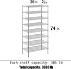 21" Deep x 36" Wide x 74" Height Wire Shelving Kit | 8-Tier | NSF Commercial Storage Rack Unit