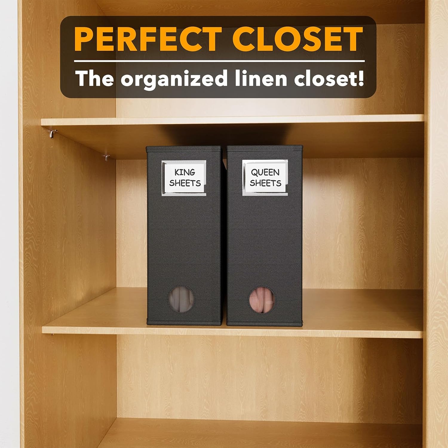 SpaceAid 2 Pack Bed Sheet Organizers and Storage, Foldable Sheet Organizer for Linen Closet, Sheets Set Folder Keeper with Window XL (Queen & King Size) Organizing Bedding Container, Black