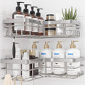 Corner Shower Caddy - 2 Pack, Adhesive Shower Organizers, Rustproof Stainless Steel Shower Shelves with 8 Hooks, No Drilling Bathroom Organizers and Storage Racks, Space-Saving, Silver, X-Large