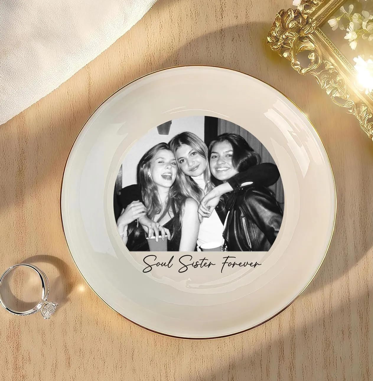 Chillever Personalized Friendship Jewelry Dish, Sisters Jewelry Dish, Custom Besties Gifts, Bff Gifts, Friendship Gift, Best Friend Gift for Women, Customized Jewelrys Plate, Birthday, Christmas
