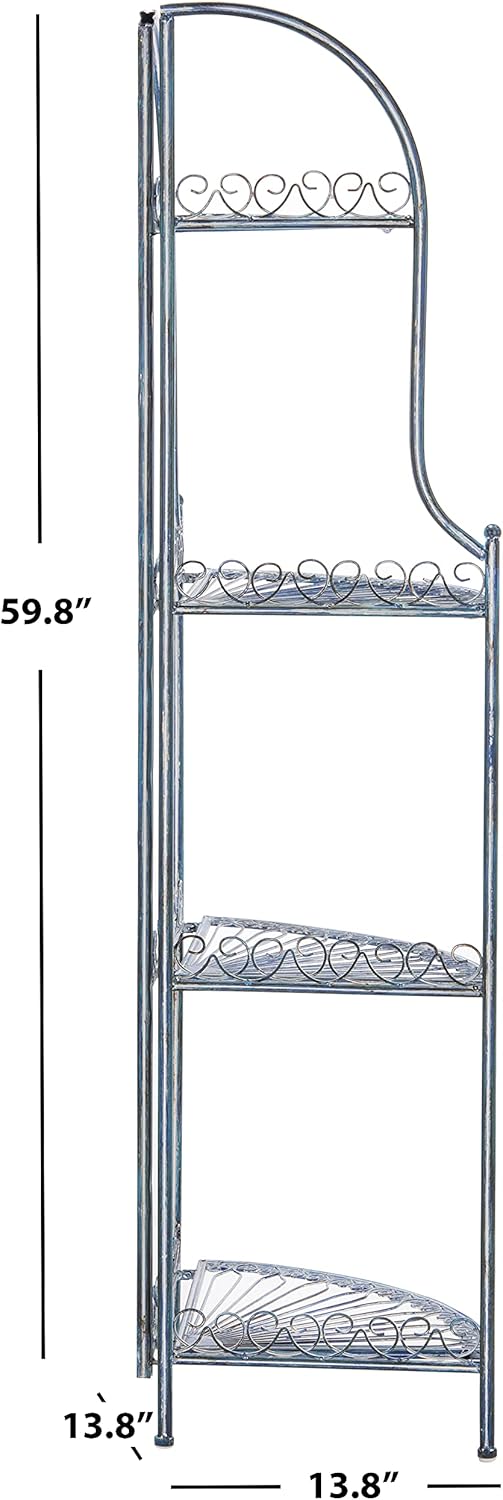 Safavieh PAT5013C Outdoor Collection Abarrane Antique Blue Wrought Iron 4-Tier Corner Shelf