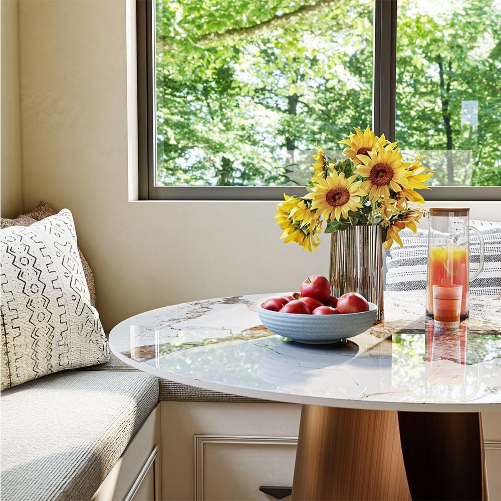 POVISON 35" Round Dining Table, Sintered Stone Top with Metal Pedestal B...