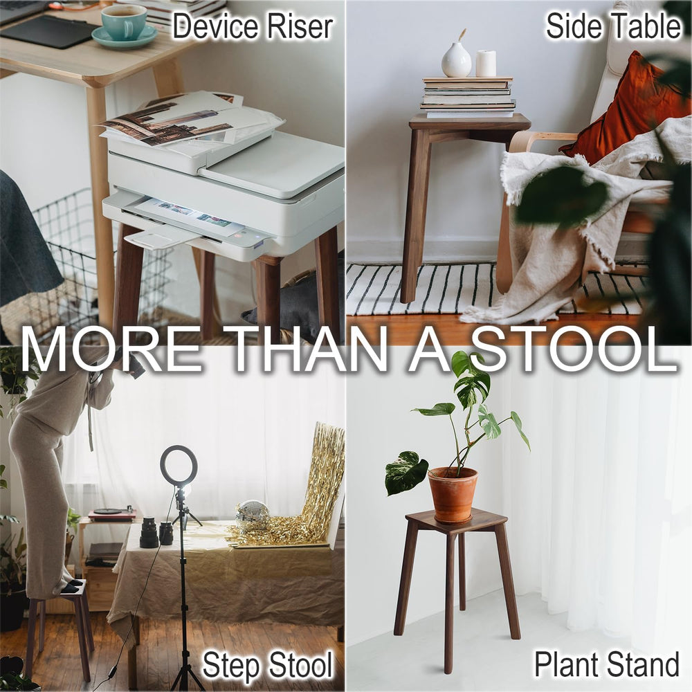 18-Inch Walnut Wood Stool, Stackable Backless Wooden Seating Solution with Sq...