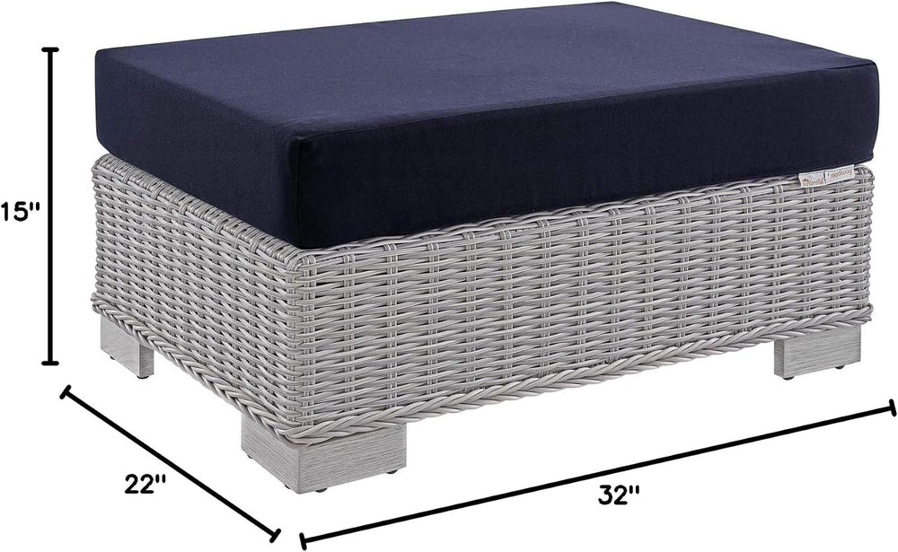 Conway Sunbrella® Outdoor Patio Wicker Rattan Ottoman in Light Gray Navy