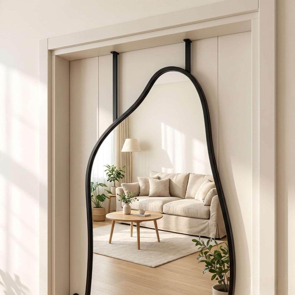 16" x 48" Irregular Dolphin Full Length Over Door Mirror Black