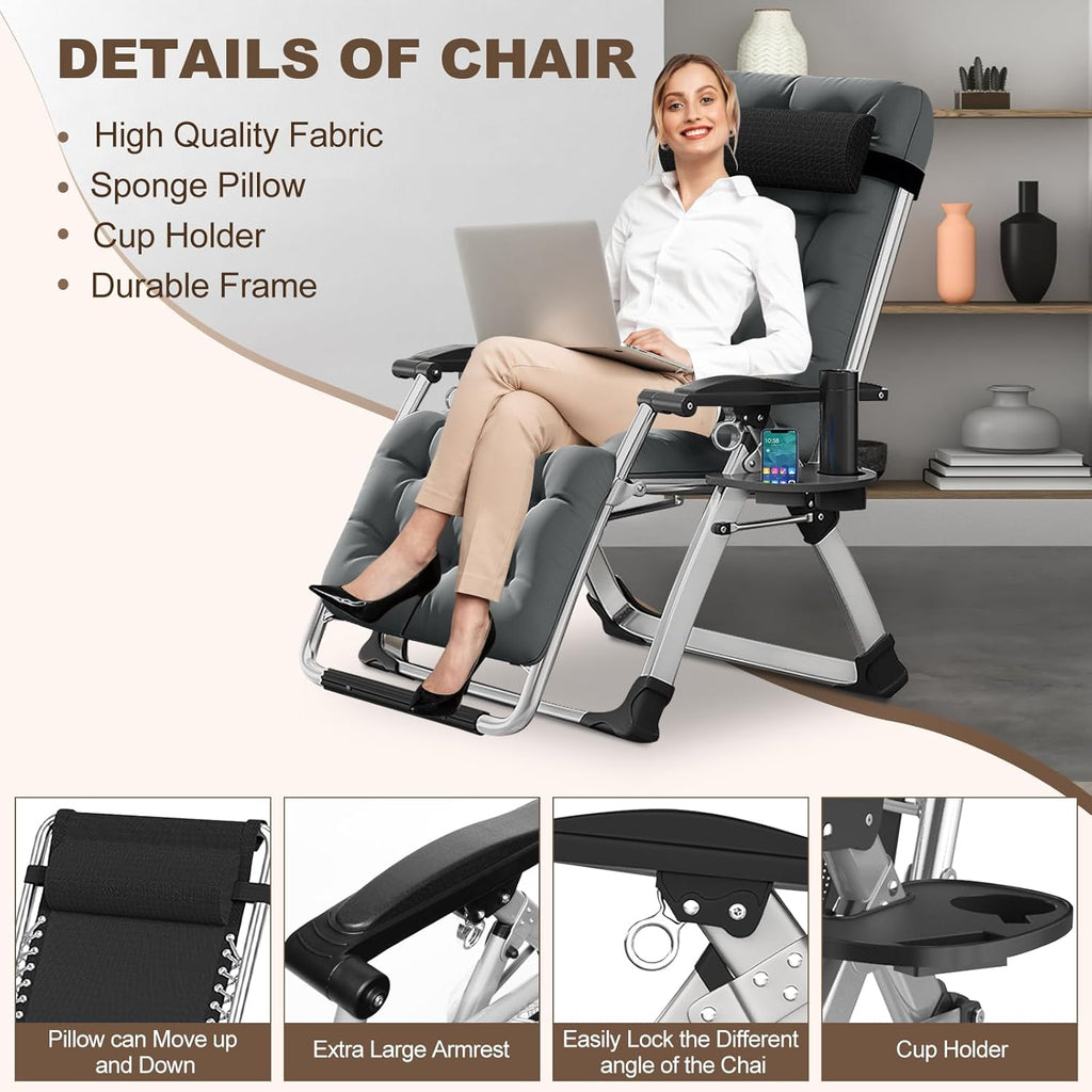 DoCred Comfy Chair, Folding Chair Recliner Chair for Bedroom and Living Room, Folding Reclining Patio Chairs Lounge Chair with Removable Cushion for Indoor Outdoor