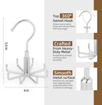 ZEDODIER Tie Hanger for Closet, 2 Pack Rotatable Tie Organizer for Men with 8 Hooks, Heavy Duty Space Saving Tie Rack for Ties and Belts, Silver