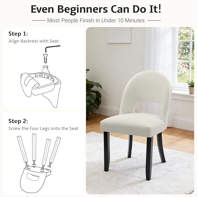 Modern Farmhouse Dining Chairs Set of 4, Upholstered Wooden Kitchen & Dining Room Chairs with Solid Wood Legs, Linen Fabric Backrest, Cream White