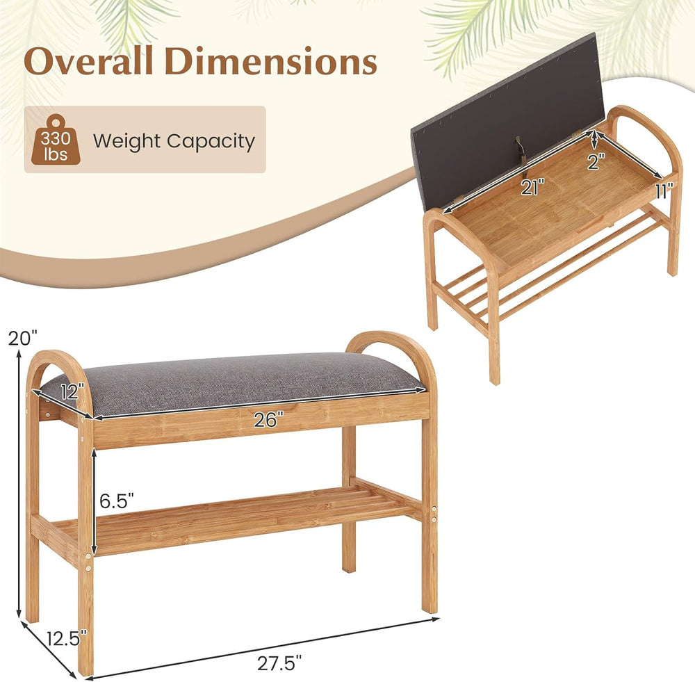 Giantex Shoe Bench with Flip-Top Storage, Bamboo 2-Tier Entryway Bench with P...