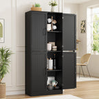 MHOM 71" Farmhouse Pantry Cabinet, Tall Storage Cabinet with 4 Doors and Adjustable Shelves, Freestanding Pantry for Dining Room, Kitchen, and Living Room, Black