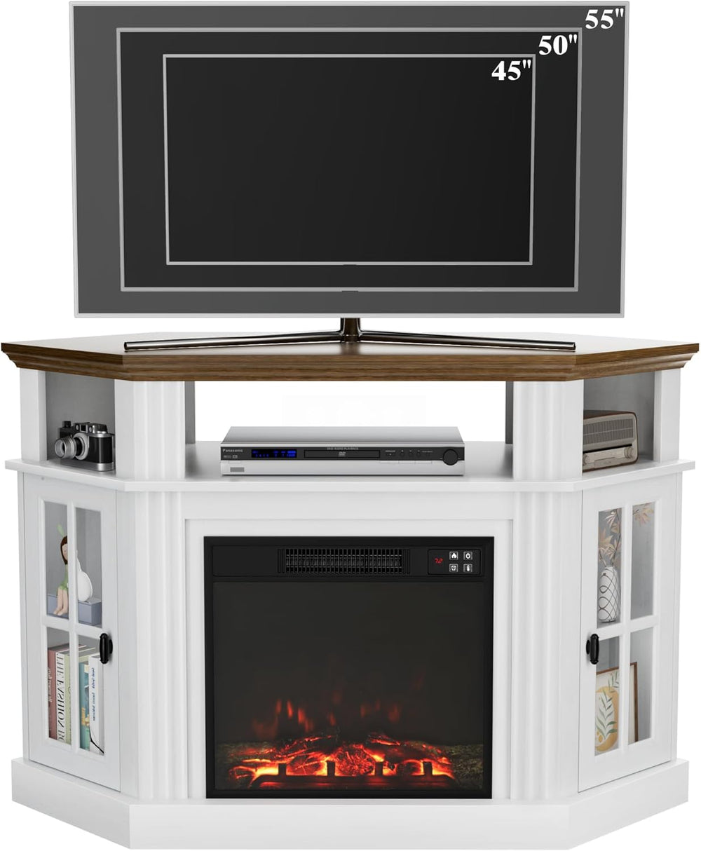 Flamaker Corner Fireplace TV Stand for TVs up to 55 Inch, White | Entertainme...