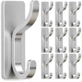 pickpiff 10-Pack Adhesive Wall Hooks for Towel: Modern Silver Hooks Hold 13 LB, Sticky Door Hanger Hanging Coats, Bags, Backpack, Purses - Bathroom,Kitchen, Dorm, RV, Shower - Stainless, Metal