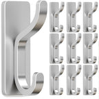pickpiff 10-Pack Adhesive Wall Hooks for Towel: Modern Silver Hooks Hold 13 LB, Sticky Door Hanger Hanging Coats, Bags, Backpack, Purses - Bathroom,Kitchen, Dorm, RV, Shower - Stainless, Metal