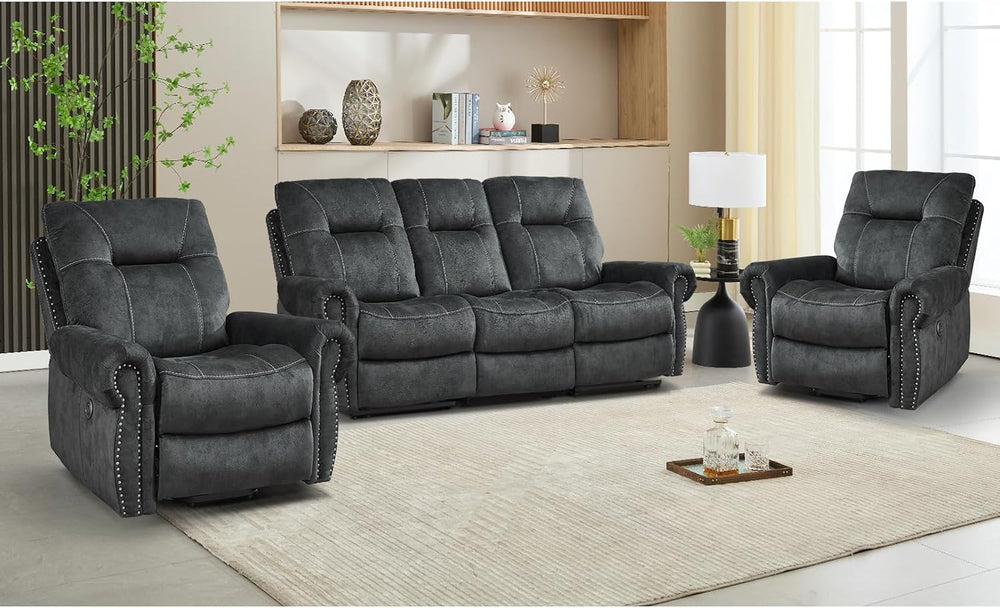 EBELLO 3 Pieces Reclining Couch Furniture Set for Living Room, Double 1 Seat ...
