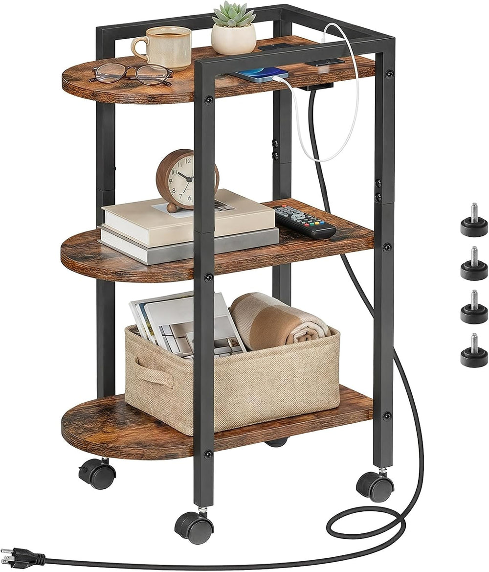 HOOBRO End Table, Rolling Narrow Side Table with Charging Station, with Adjus...