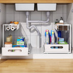 2 Pack Under Sink Organizer, 2 Tier Under Sink Organizers and Storage Multi-Purpose Under Sink Storage for Bathroom Kitchen (White)