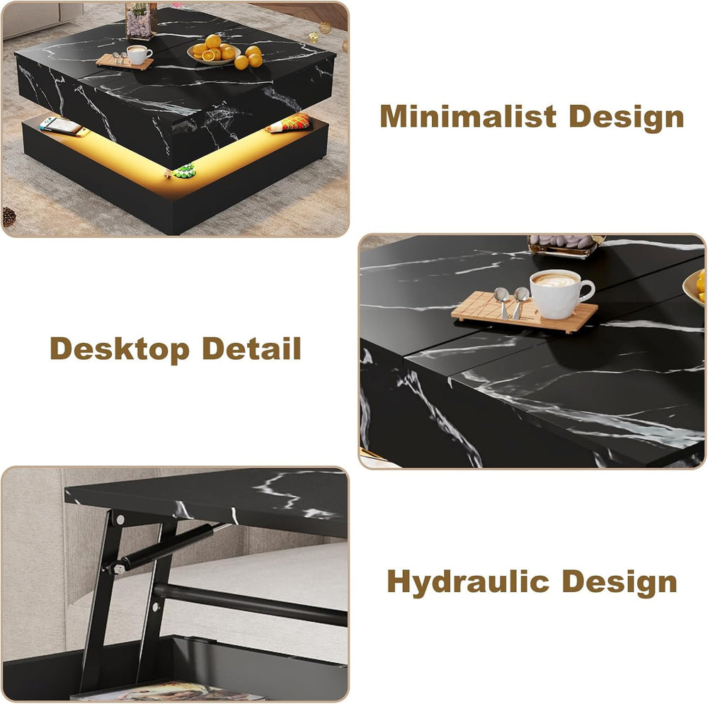 35.4" Large Square Coffee Table with Lifting top,Charging Station,Modern...