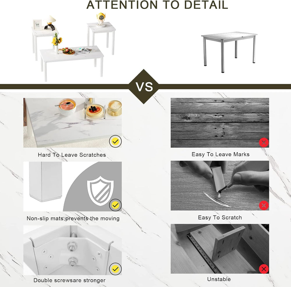 Hooseng 3 Piece Coffee Table Set, Faux Marble Tabletop Style with Black Metal...