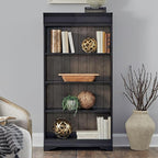 Liberty Furniture Meritage Stepped Bookcase Wall - 4 Piece Set for Home Office - Aged Charcoal w/Rub Thru & Caramel