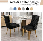 Luxury Upholstered Dining Chairs Set of 4, Black Kitchen Chair with Golden Metal Legs, Velvet Tufted Back Dining Chair, Sillas de Comedor, Modern Kitchen & Dining Room Chairs (Black, 4 Pcs)