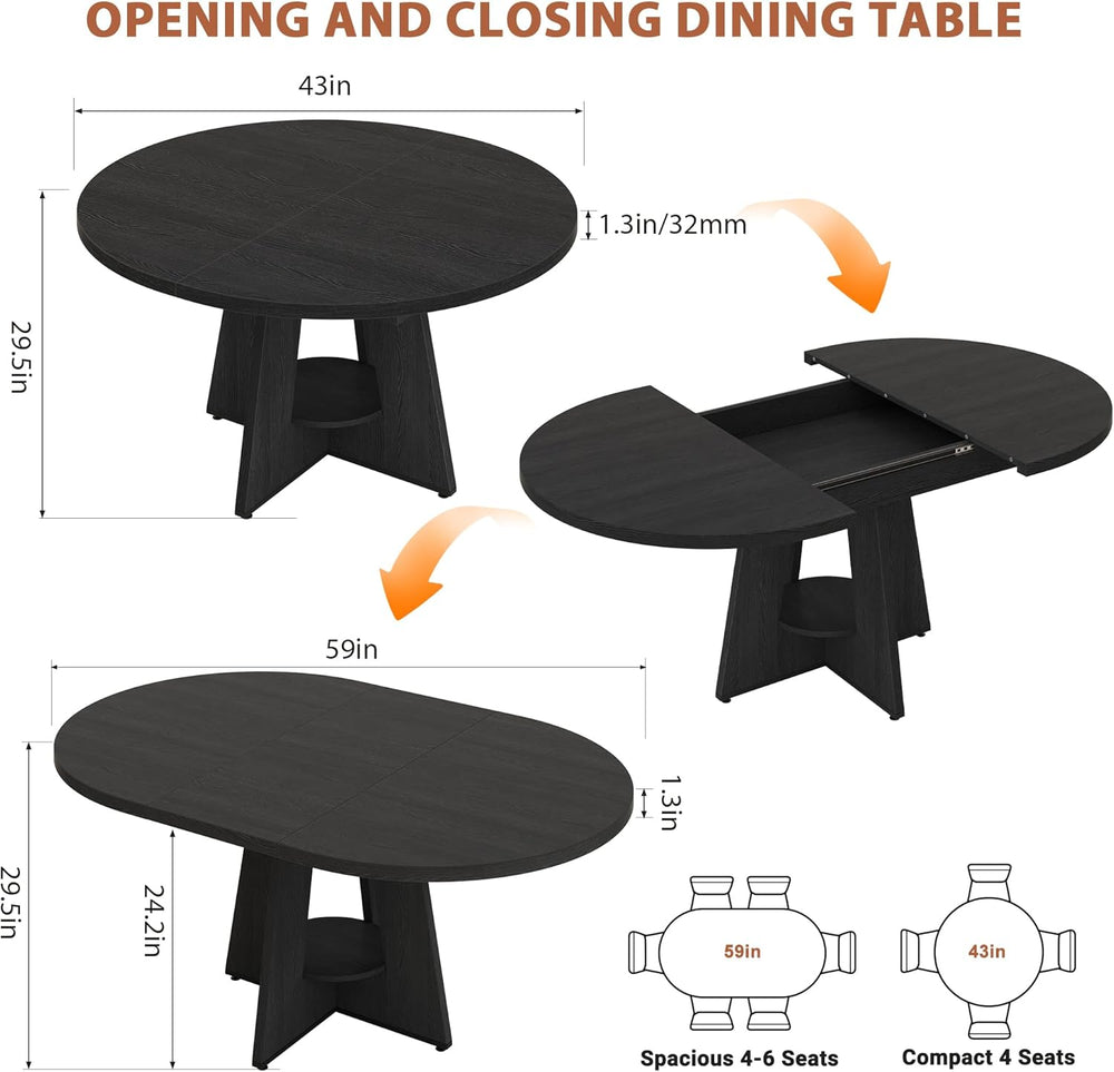 43''–59'' Extendable Dining Table, Round Kitchen Dining Room ...