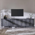 Modern TV Stands for 85 Inch TVs, 123.5‬"W Wood Entertainment Center w/Adjustable Shelves, Mid Century Modern TV Stand w/Arched Fluted Doors, Media Console Cabinet for Living Room, Dark Grey